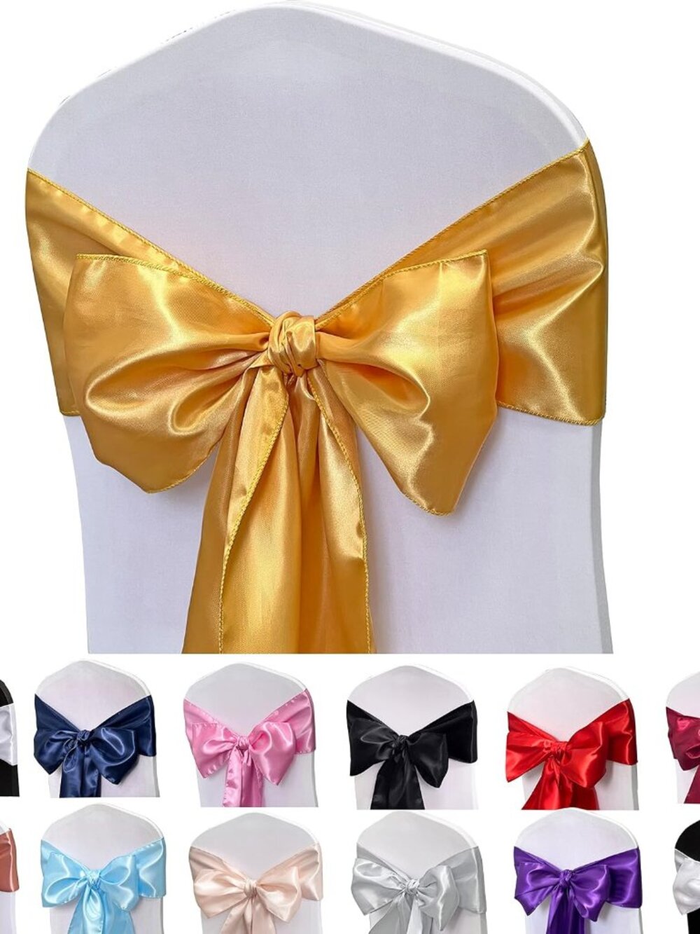 Gold Satin Chair Sashes Bows for Chair,7x108inchs,50pcs